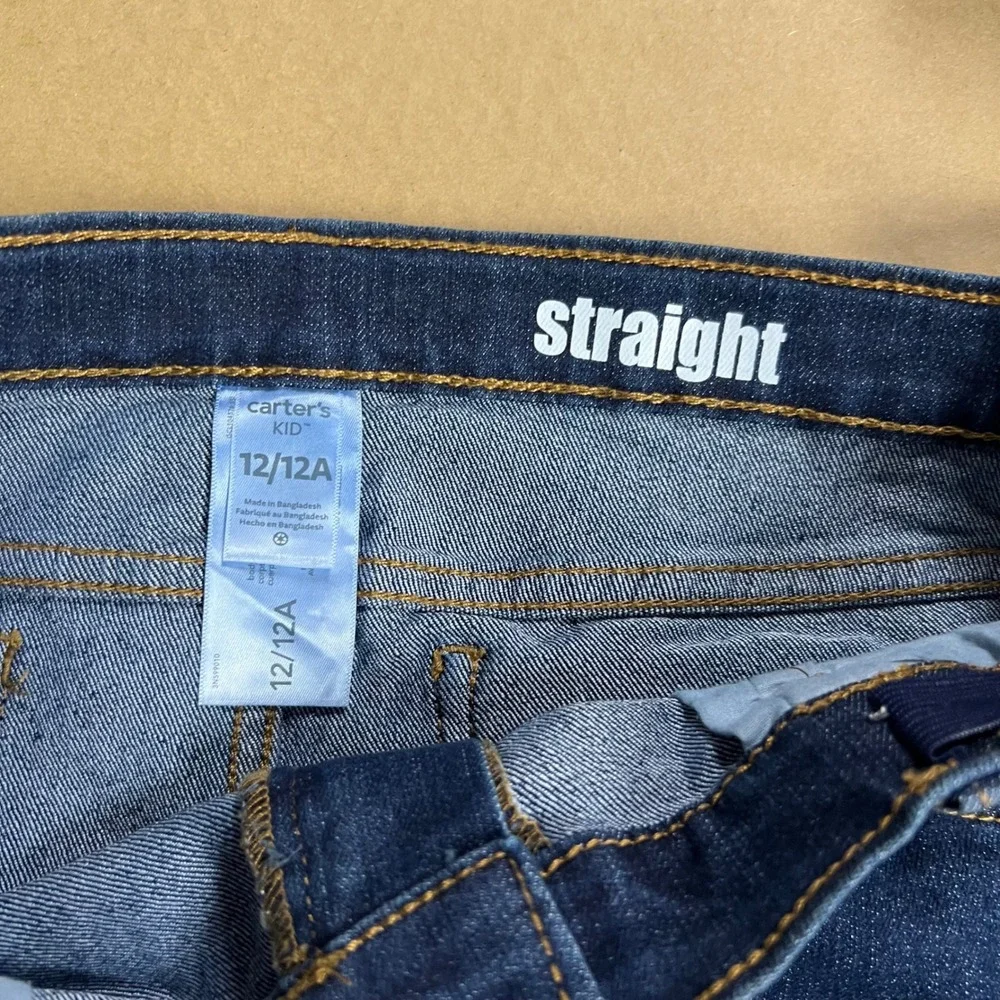 Carters Kid Boys Straight Fit Dark Wash‎ Jeans Adjustable Waist Size 12